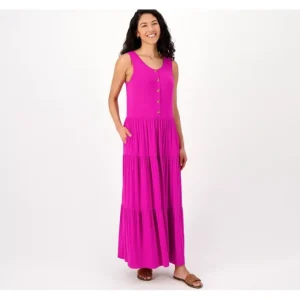 Dresses<Joan Rivers Petite Jersey Tiered Maxi Dress - a world of fashionable women's clothing, including a wide selection of dresses and trendy accessories.