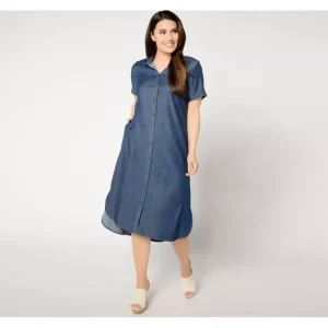 Dresses<Joan Rivers Petite Lyocell Button-Front Midi Dress - a world of fashionable women's clothing, including a wide selection of dresses and trendy accessories.
