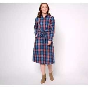 Dresses<Joan Rivers Petite Plaid Boyfriend Shirt Dress - a world of fashionable women's clothing, including a wide selection of dresses and trendy accessories.
