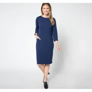Dresses<Joan Rivers Petite Ponte Long Sleeve Dress - a world of fashionable women's clothing, including a wide selection of dresses and trendy accessories.