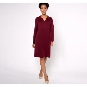 Dresses<Joan Rivers Petite V-Neck Collar Sweater Dress - a world of fashionable women's clothing, including a wide selection of dresses and trendy accessories.