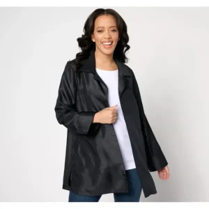 Dresses<Joan Rivers Red Carpet Faux Silk Collared Topper Jacket - a world of fashionable women's clothing, including a wide selection of dresses and trendy accessories.