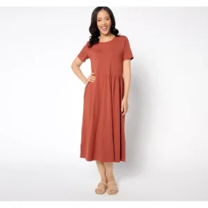 Dresses<Joan Rivers Regular Cotton Modal Midi Dress with Pockets - a world of fashionable women's clothing, including a wide selection of dresses and trendy accessories.