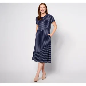 Dresses<Joan Rivers Regular Cotton Modal Pieced Stripe Midi Dress - a world of fashionable women's clothing, including a wide selection of dresses and trendy accessories.