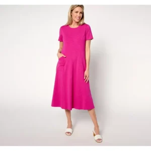 Dresses<Joan Rivers Regular Cotton Slub Midi Dress with Pockets - a world of fashionable women's clothing, including a wide selection of dresses and trendy accessories.