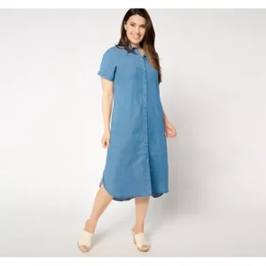Dresses<Joan Rivers Regular Lyocell Button Front Midi Dress - a world of fashionable women's clothing, including a wide selection of dresses and trendy accessories.
