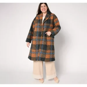 Joan Rivers Regular Plaid Curly Sherpa Shawl Collar Coat - a world of fashionable women's clothing, including a wide selection of dresses and trendy accessories.> Coats