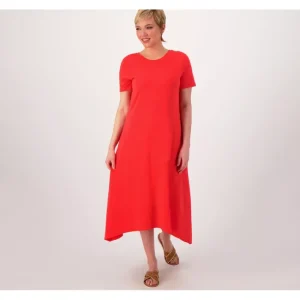 Dresses<Joan Rivers Regular Sharkbite Hem Slub Jersey Midi Dress - a world of fashionable women's clothing, including a wide selection of dresses and trendy accessories.