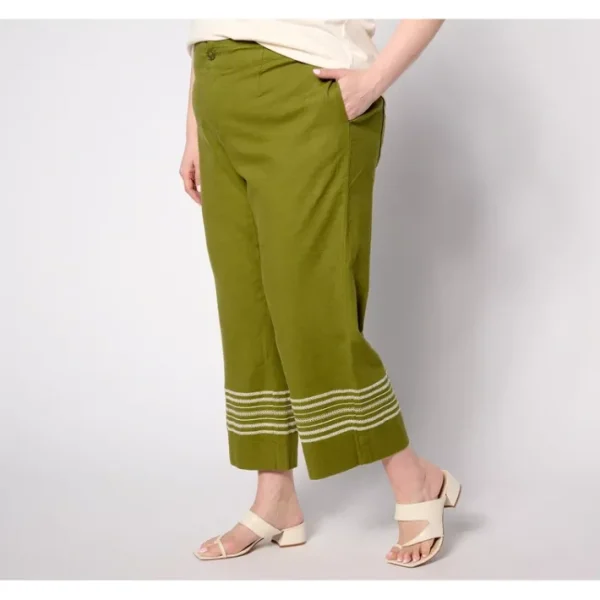 Fashion<Joan Rivers Regular Stretch Novelty Linen Crop Pant w/ Embroidery - a world of fashionable women's clothing, including a wide selection of dresses and trendy accessories.