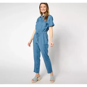 Dresses<Joan Rivers Regular Tencel Short Sleeve Jumpsuit - a world of fashionable women's clothing, including a wide selection of dresses and trendy accessories.