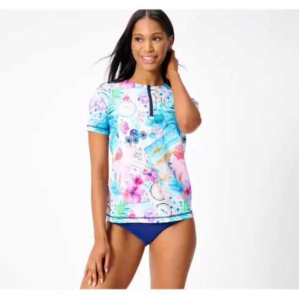 Shop All<Kim Gravel x Swimsuits For All Zip-Front Swim Tee - a world of fashionable women's clothing, including a wide selection of dresses and trendy accessories.