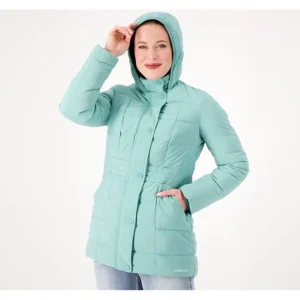 Lands' End Regular Comfort Stretch Mixed Quilted Down Coat - a world of fashionable women's clothing, including a wide selection of dresses and trendy accessories.> Coats