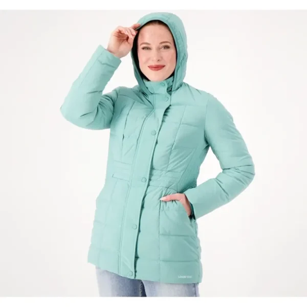 Lands' End Regular Comfort Stretch Mixed Quilted Down Coat - a world of fashionable women's clothing, including a wide selection of dresses and trendy accessories.> Coats