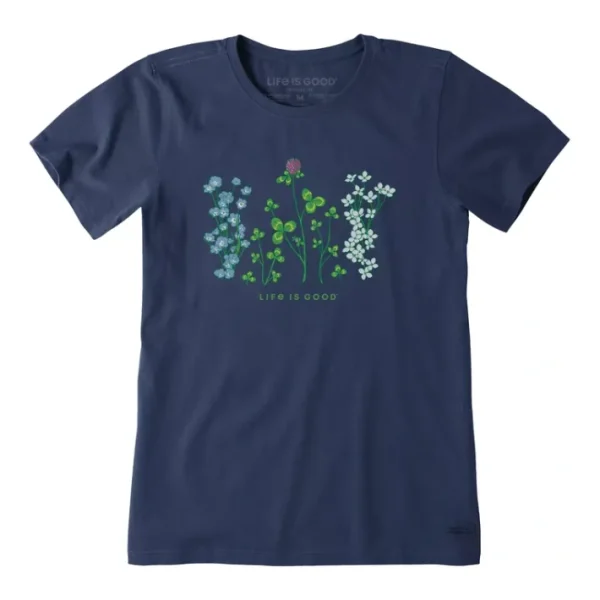 Hat<Life is Good Womens Detailed Clovers and Wildflwe Crusher Tee - a world of fashionable women's clothing, including a wide selection of dresses and trendy accessories.