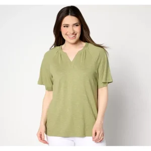 Fashion<Linen Blend Flutter Short Sleeve Knit Top - a world of fashionable women's clothing, including a wide selection of dresses and trendy accessories.