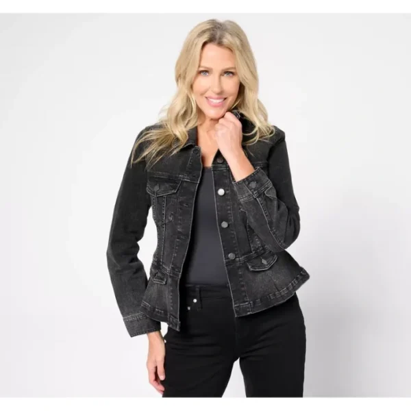 Shop All<Liverpool Los Angeles Peplum Denim Jacket - Thistle - a world of fashionable women's clothing, including a wide selection of dresses and trendy accessories.