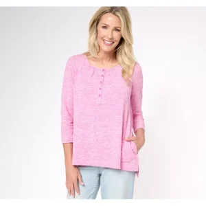 Fashion<LOGO by Lori Goldstein 3/4 Sleeve Henley Top - a world of fashionable women's clothing, including a wide selection of dresses and trendy accessories.