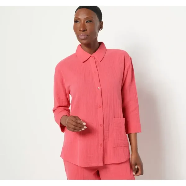 Shop All<LOGO by Lori Goldstein Beach to Street Cotton Gauze Shirt - a world of fashionable women's clothing, including a wide selection of dresses and trendy accessories.