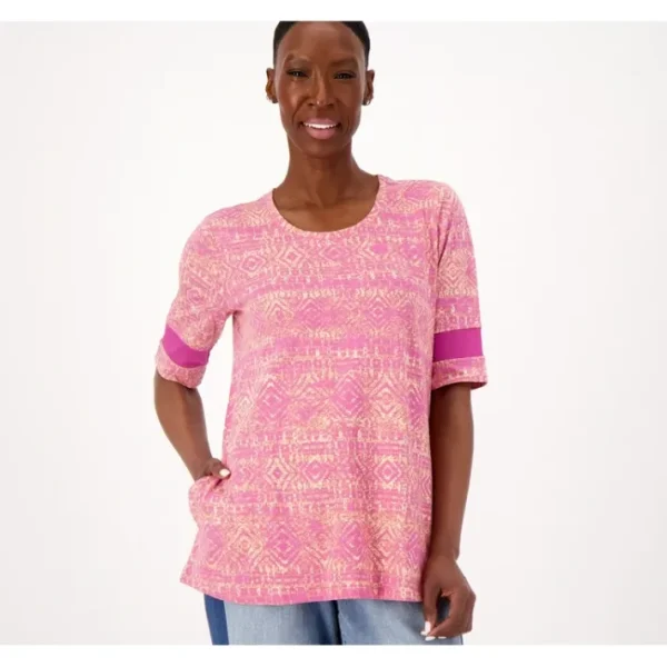 Shop All<LOGO by Lori Goldstein Beach to Street Printed Slub Knit Top - a world of fashionable women's clothing, including a wide selection of dresses and trendy accessories.