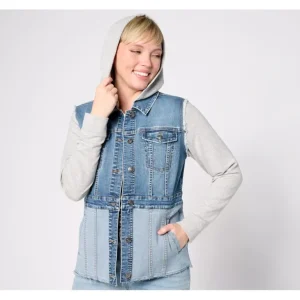 LOGO by Lori Goldstein Denim Jacket With French Terry Sleeves - a world of fashionable women's clothing, including a wide selection of dresses and trendy accessories.> Coats