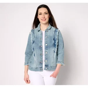 Fashion<LOGO by Lori Goldstein Denim Jacket with Ruffle Detail - a world of fashionable women's clothing, including a wide selection of dresses and trendy accessories.