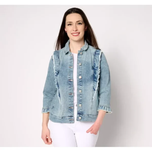 Fashion<LOGO by Lori Goldstein Denim Jacket with Ruffle Detail - a world of fashionable women's clothing, including a wide selection of dresses and trendy accessories.