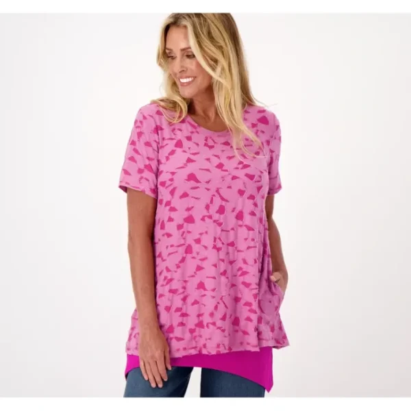 Fashion<LOGO by Lori Goldstein Jacquard Short Sleeve Top - a world of fashionable women's clothing, including a wide selection of dresses and trendy accessories.