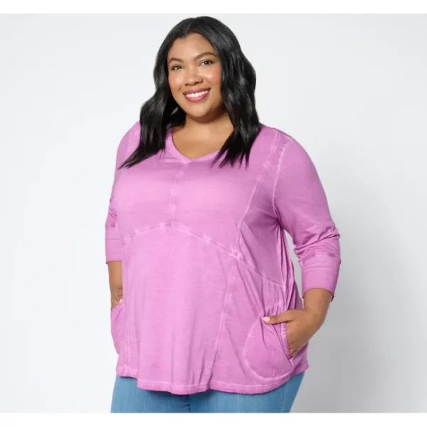 Shop All<LOGO by Lori Goldstein Long Sleeve V-Neck Washed Top - a world of fashionable women's clothing, including a wide selection of dresses and trendy accessories.