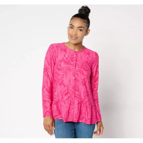 Shop All<LOGO by Lori Goldstein L/S Crew Neck Jacquard Cardigan - a world of fashionable women's clothing, including a wide selection of dresses and trendy accessories.