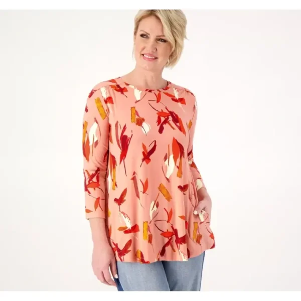 Shop All<LOGO by Lori Goldstein Rayon 230 Feather Print Top - a world of fashionable women's clothing, including a wide selection of dresses and trendy accessories.