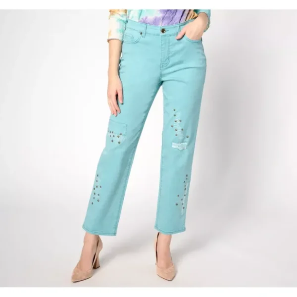 Shop All<LOGO by Lori Goldstein Reg Embellished Straight Leg Jean - a world of fashionable women's clothing, including a wide selection of dresses and trendy accessories.