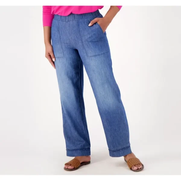 Fashion<LOGO by Lori Goldstein Regular Pull-On Denim Pants - a world of fashionable women's clothing, including a wide selection of dresses and trendy accessories.
