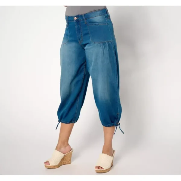 Fashion<LOGO by Lori Goldstein Regular Wide Leg Crop Jeans w/ Ties - a world of fashionable women's clothing, including a wide selection of dresses and trendy accessories.
