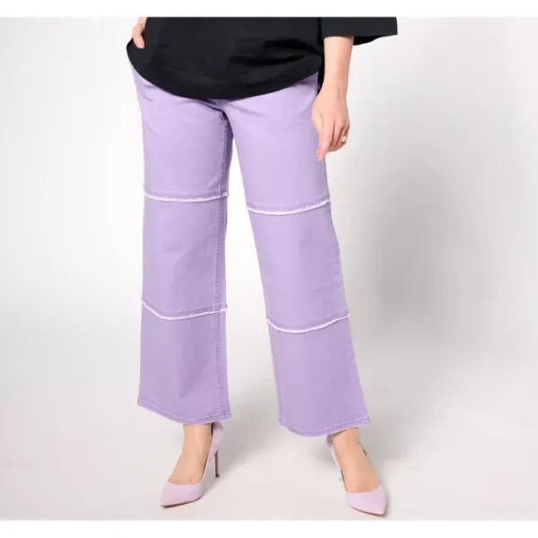 Fashion<LOGO by Lori Goldstein Regular Wide Leg Jean with Frayed Edges - a world of fashionable women's clothing, including a wide selection of dresses and trendy accessories.