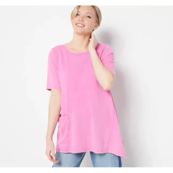 Shop All<LOGO by Lori Goldstein Sun Faded Cotton Slub Asymmetric Top - a world of fashionable women's clothing, including a wide selection of dresses and trendy accessories.