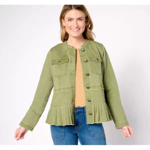 LOGO by Lori Goldstein Twill Jacket w/ Pleated Peplum - a world of fashionable women's clothing, including a wide selection of dresses and trendy accessories.> Coats