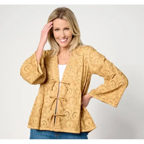 Shop All<LOGO Lavish by Lori Goldstein Tie Front Jacket - a world of fashionable women's clothing, including a wide selection of dresses and trendy accessories.