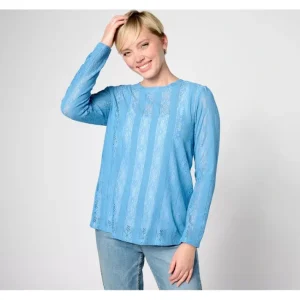 Fashion<LOGO Layers by Lori Goldstein Lace Puff Sleeve Top - a world of fashionable women's clothing, including a wide selection of dresses and trendy accessories.