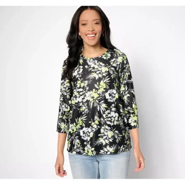 Shop All<LOGO Layers by Lori Goldstein Print Eyelet 3/4 Sleeve Top - a world of fashionable women's clothing, including a wide selection of dresses and trendy accessories.