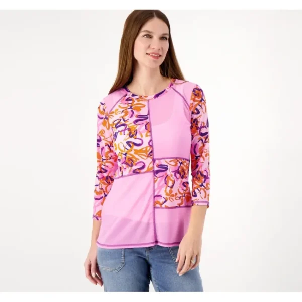 Shop All<LOGO Layers by Lori Goldstein Printed Mesh Patchwork Top - a world of fashionable women's clothing, including a wide selection of dresses and trendy accessories.