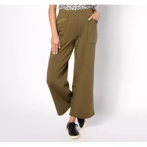 Fashion<LOGO Life by Lori Goldstein French Terry Wide Leg Pant With Smocking - a world of fashionable women's clothing, including a wide selection of dresses and trendy accessories.