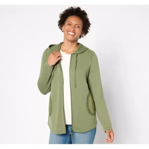 Fashion<LOGO Life by Lori Goldstein Zip Front Hoodie with Crochet - a world of fashionable women's clothing, including a wide selection of dresses and trendy accessories.
