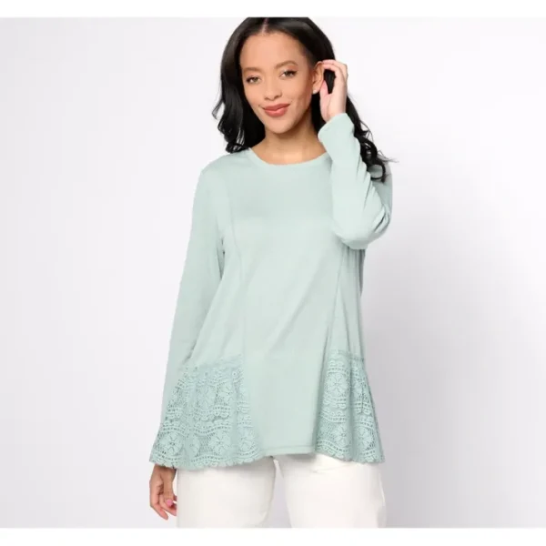 Shop All<LOGO Linens by Lori Goldstein Linen Scoop Neck Crochet Top - a world of fashionable women's clothing, including a wide selection of dresses and trendy accessories.