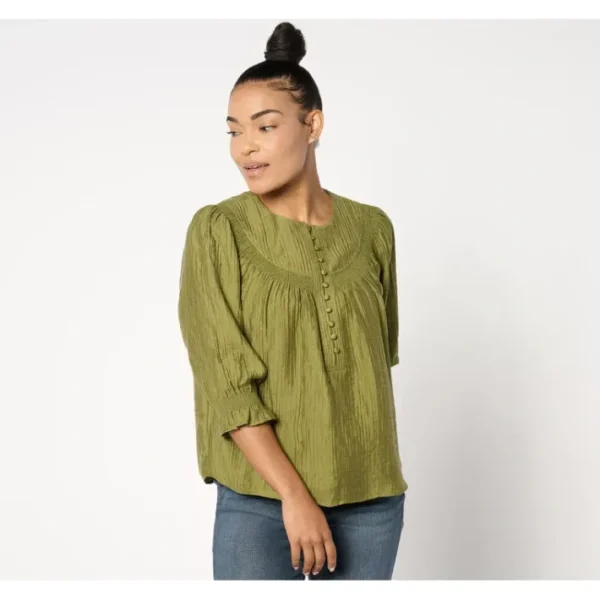 Shop All<Me by Jennie Garth Mae Woven Blouse - a world of fashionable women's clothing, including a wide selection of dresses and trendy accessories.