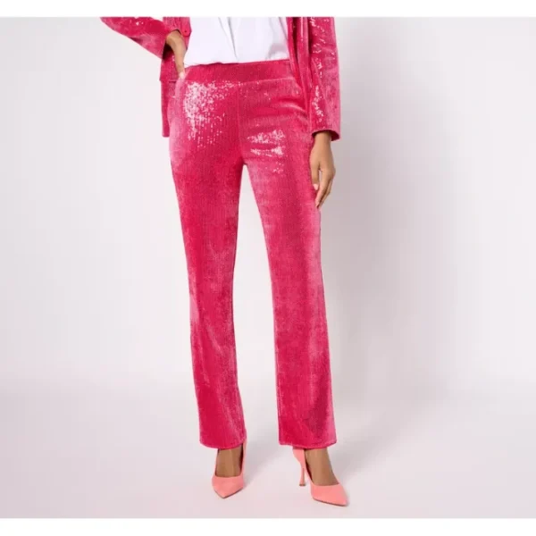 Shop All<Mizrahi Live! Petite Always Isaac Sequin Straight Leg Pants - a world of fashionable women's clothing, including a wide selection of dresses and trendy accessories.
