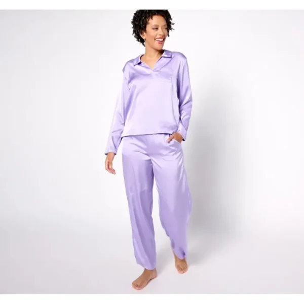 Shop All<MUK LUKS Regular Woven Satin Notch Collar Pant Pajama Set - a world of fashionable women's clothing, including a wide selection of dresses and trendy accessories.