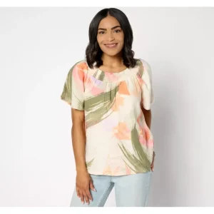 Fashion<Naturals Linen Blend Flutter Sleeve Smocked Blouse - a world of fashionable women's clothing, including a wide selection of dresses and trendy accessories.