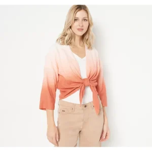 Fashion<Naturals Linen Blend Ombre Tie Front Shrug - a world of fashionable women's clothing, including a wide selection of dresses and trendy accessories.