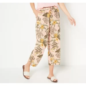 Fashion<Naturals Petite Printed Linen Blend Crop Pant - a world of fashionable women's clothing, including a wide selection of dresses and trendy accessories.