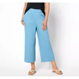 Fashion<Naturals_Reg Linen Blend Cropped Wide Leg Pant - a world of fashionable women's clothing, including a wide selection of dresses and trendy accessories.